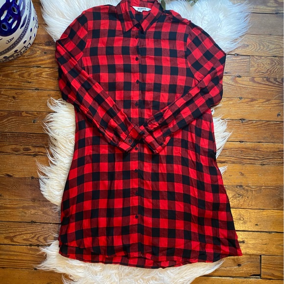BB Dakota Squared Up Red Plaid Button-Up Shirt Dress - Picture 3 of 5